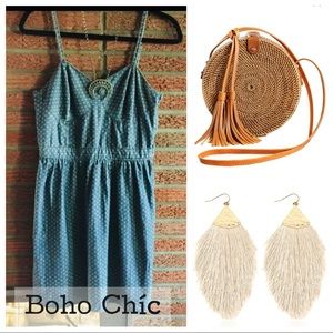 Chambray Denim Boho Mini Dress